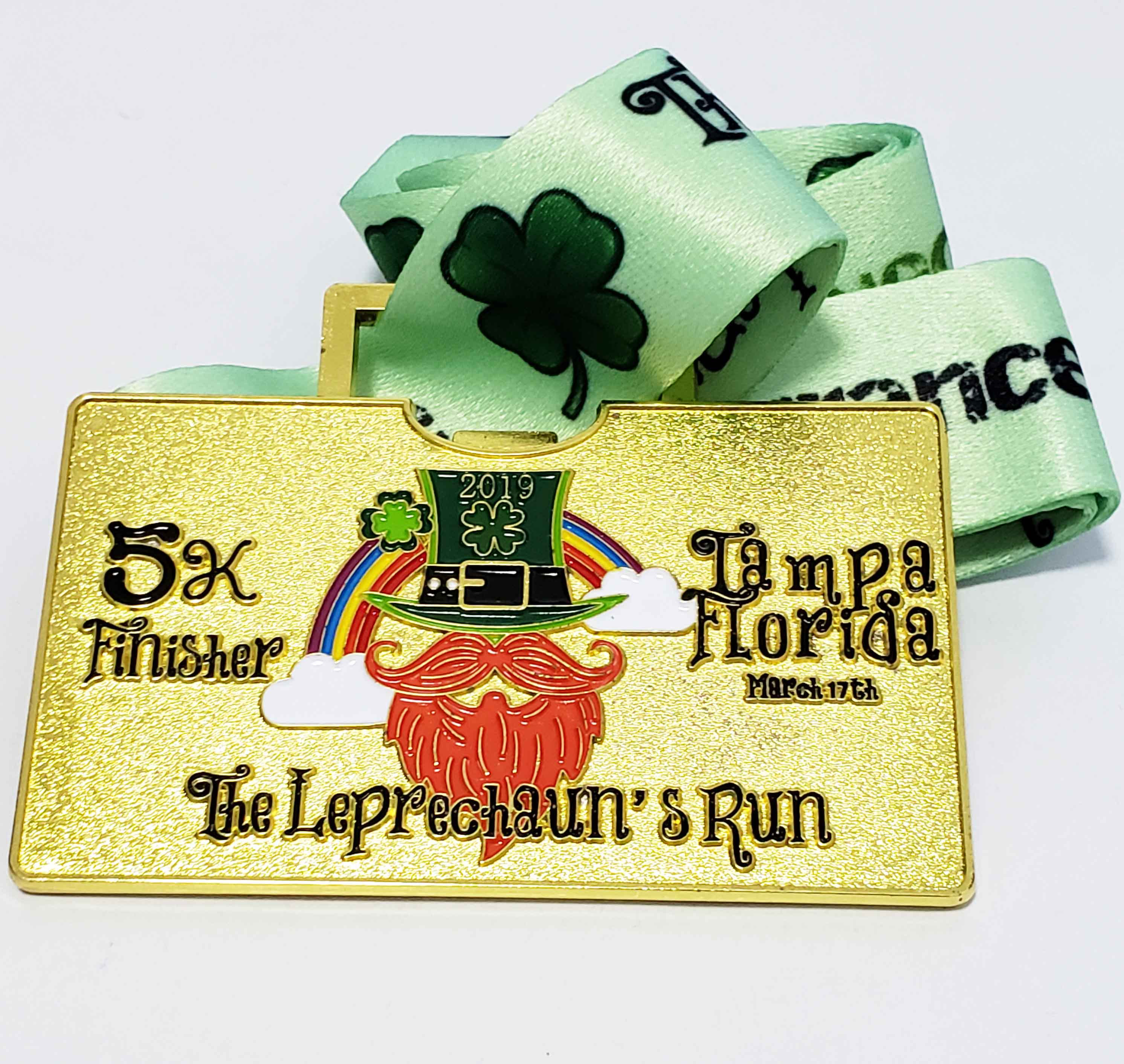 5k running medal with gold plating